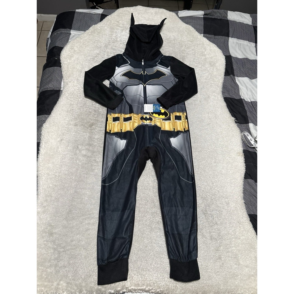 Batman Kids Size 6 One Piece Zip Up Pajamas Flame Resistant New
